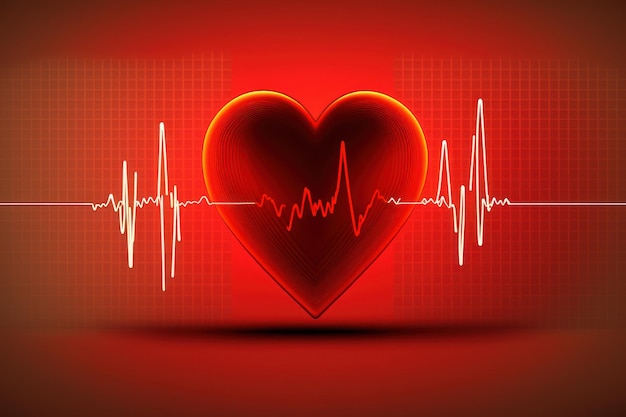 Red medical heartbeat line on heart shape Illustration color background World heart concept