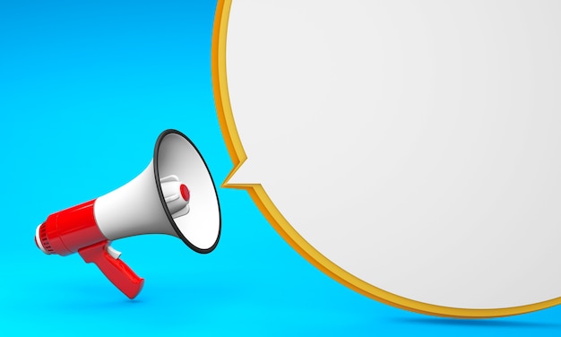 red megaphone and bubble on a yellow background template with copy space for text for design