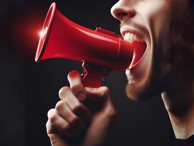 写真 red megaphone on a black background