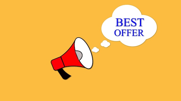 Red megaphone with BEST OFFER speech bubble on a yellow background