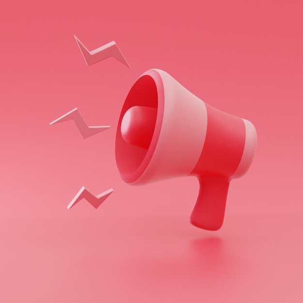 Red megaphone with rays on red background concept megaphone for\
graphic composition 3d render 3d art