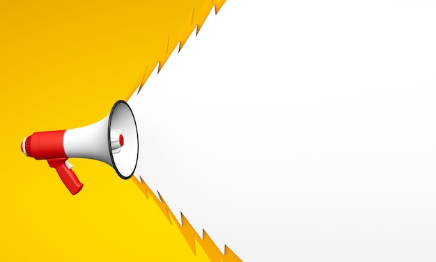 red megaphone on a yellow-white background. 3d render.