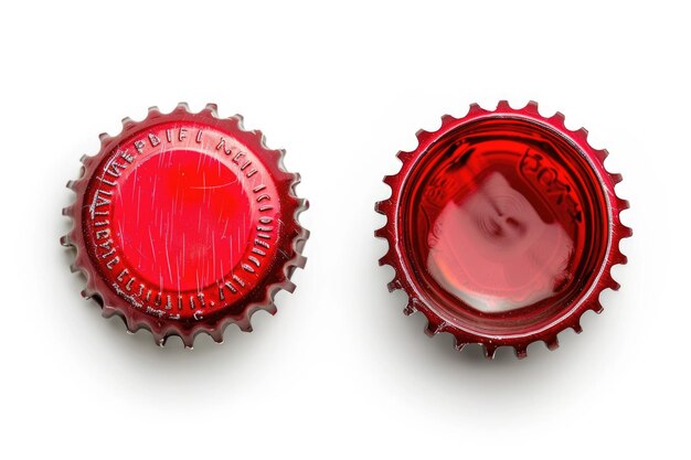 Red metal bottle cap viewed from both sides