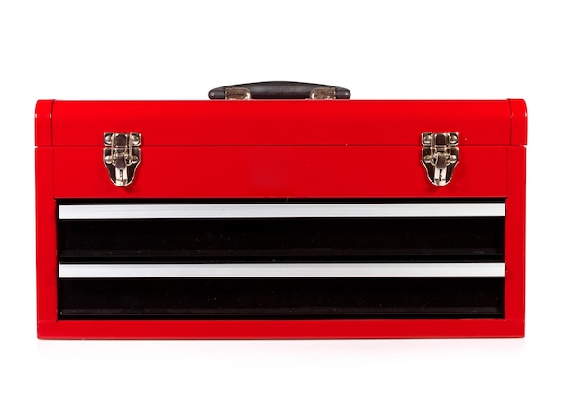 Photo red metal toolbox on a white background