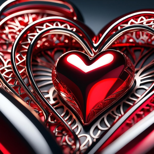 Red Metalic love Heart Abstract Background