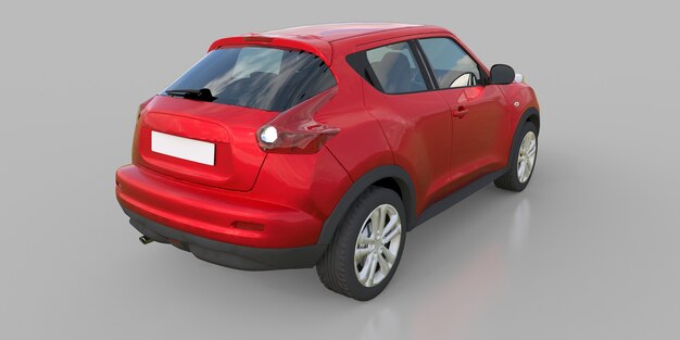 Red metallic subcompact crossover SUV. 3d rendering.