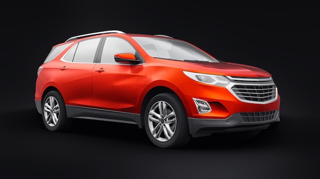 Red midsize city SUV for a family on a black background 3d rendering