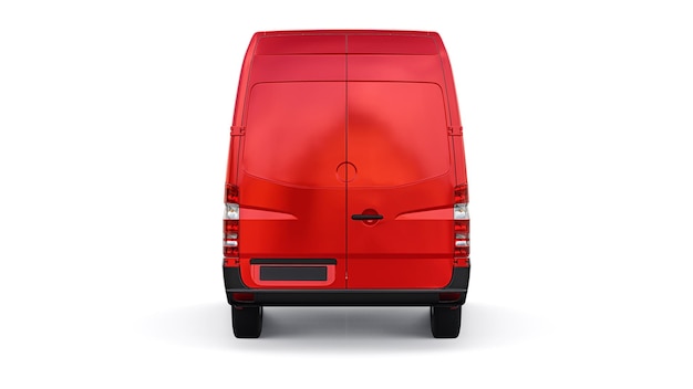 Red midsize commercial van on a white background A blank body for applying your design inscriptions and logos 3d illustration