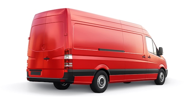 Red midsize commercial van on a white background A blank body for applying your design inscriptions and logos 3d illustration