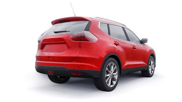 Red Midsize family urban SUV car on white background 3D illustration