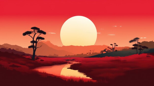 Red minimalist landscape illustration in stunning hd unveiling the best quality artwork