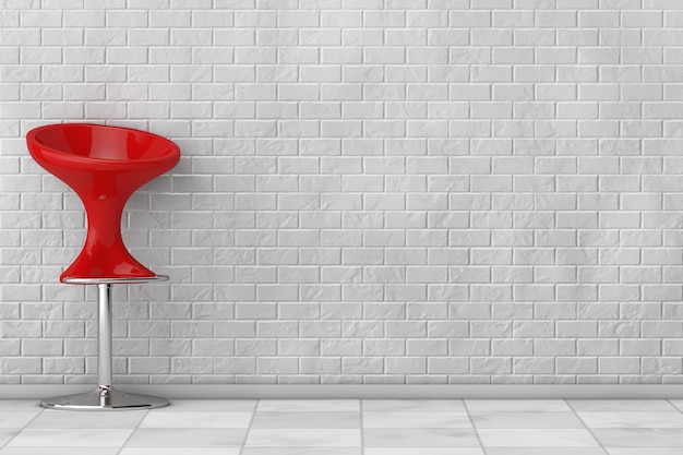 Red Modern Bar Chair in front of brick wall. 3d Rendering