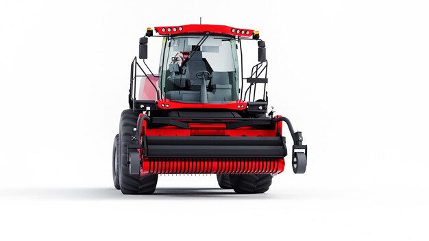 Red modern combine on a white background. 3d rendering.