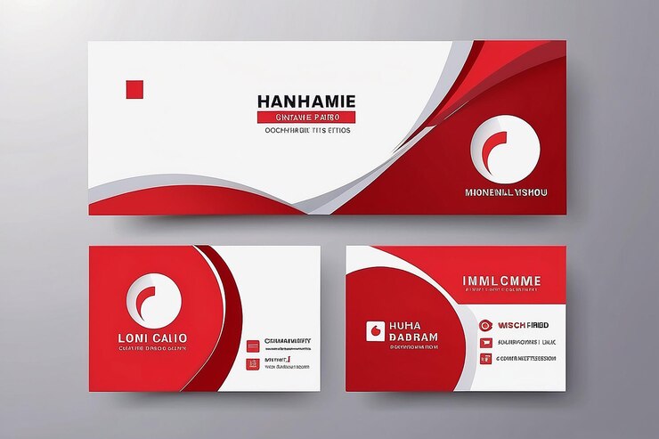 Photo red modern creative business card and name cardhorizontal simple clean template vector design