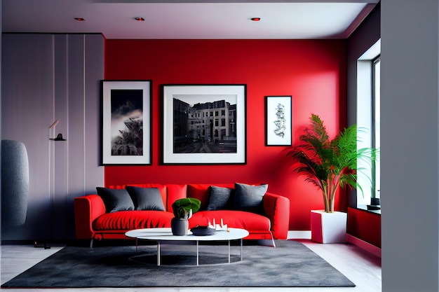 Red modern interior style Generative AIxA