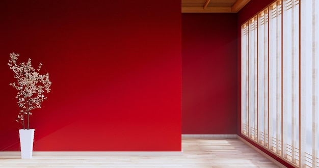 Rendering 3d di design minimale della stanza moderna rossa