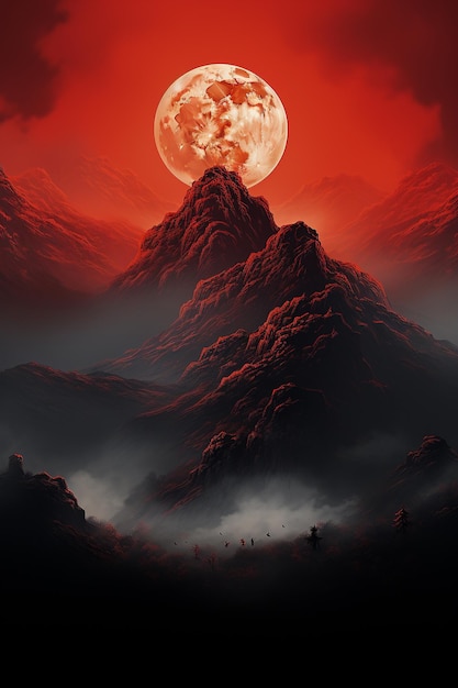 Photo red molten moon over shambhala