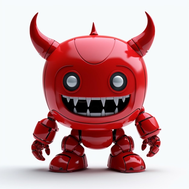 A red monster with horns and horns is standing in front of a white background.