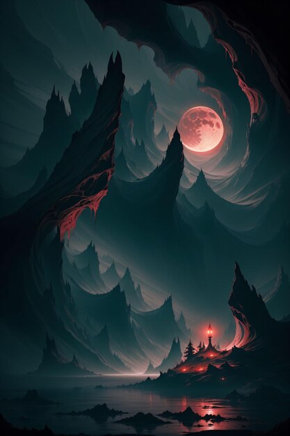 Red moon in a dark land