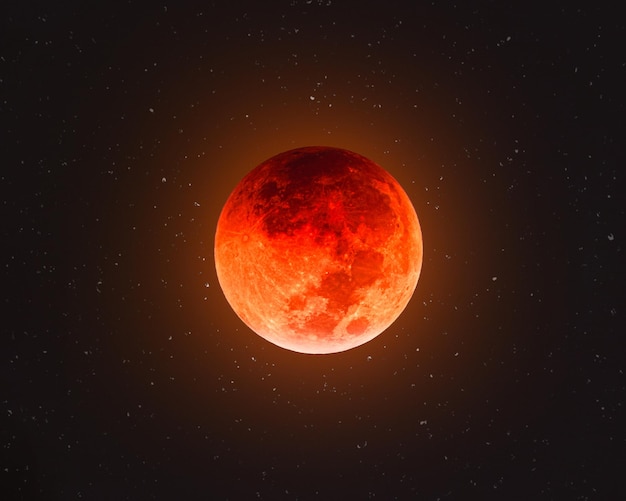 Photo red moon eclipse art with galaxy stars background