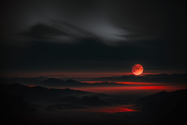 Red moon in the horizon