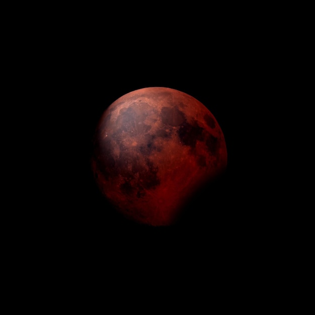 Red moon during partial eclipse