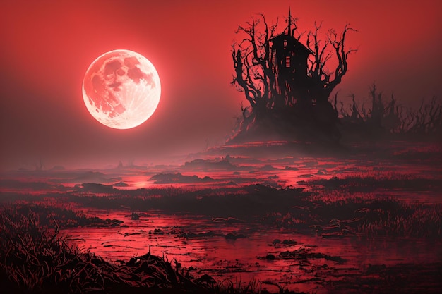Premium AI Image | Red moon in a red landscape