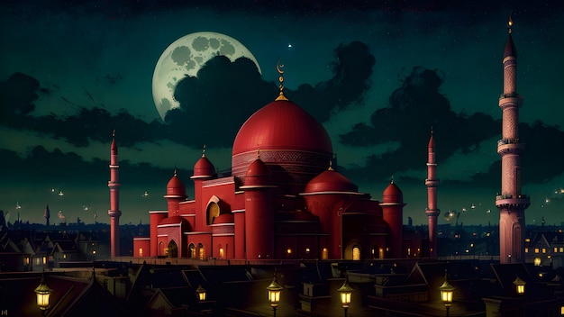 A red mosque in the night