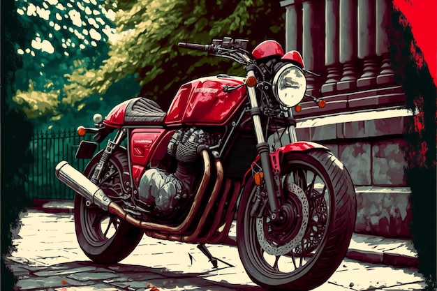 빨간 오토바이 크리에이 티브 디지털 그림 그림