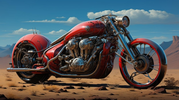 A red motorcycle in the desert