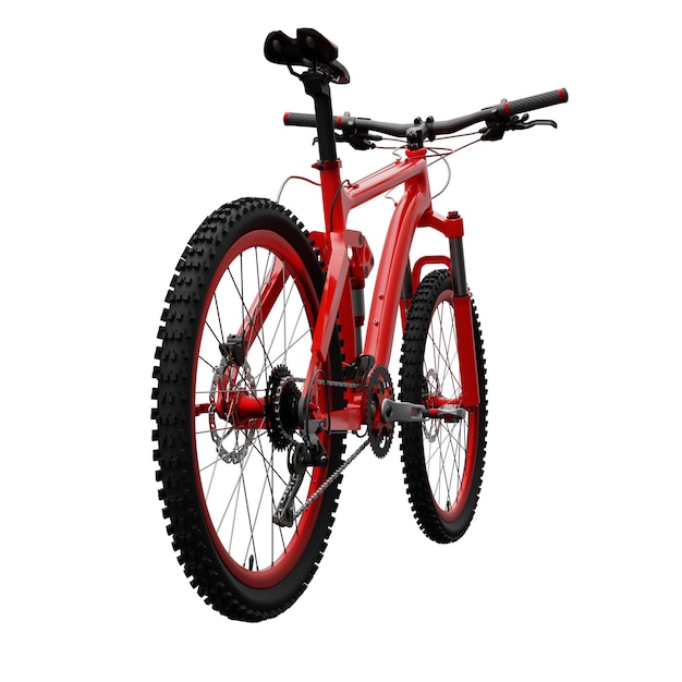 Red mountain bike on an isolated white background 3d rendering