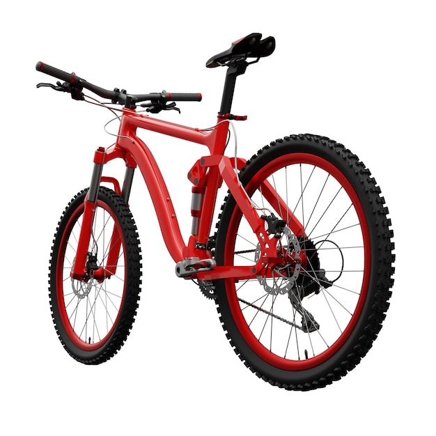 Red mountain bike on an isolated white background 3d rendering