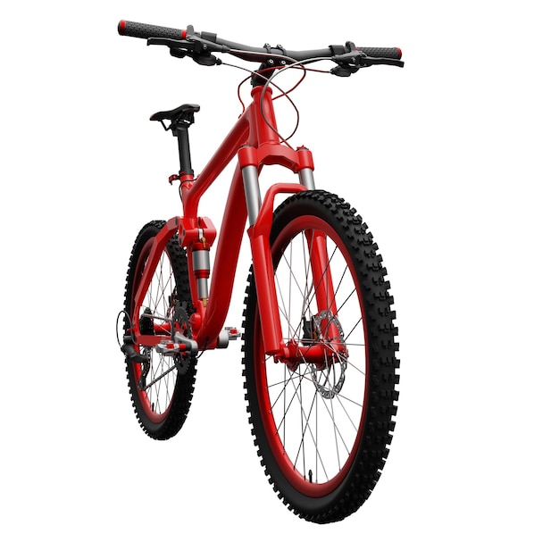 Red mountain bike on an isolated white background 3d rendering