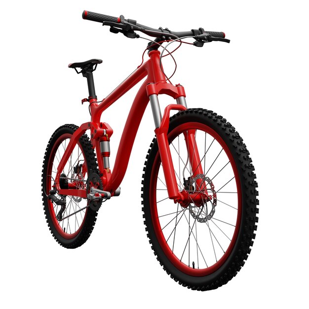 Red mountain bike on an isolated white background 3d rendering