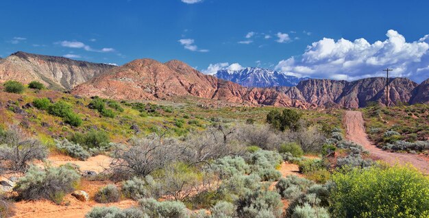 Foto red mountain wildernis sneeuw canyon millcreek pad washington hollow st george utah verenigde staten