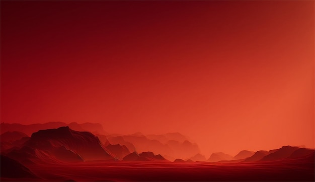 A red mountain with a red sky and a mountain in the background