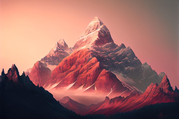 Red mountains on mars 3d illustration Generative AI