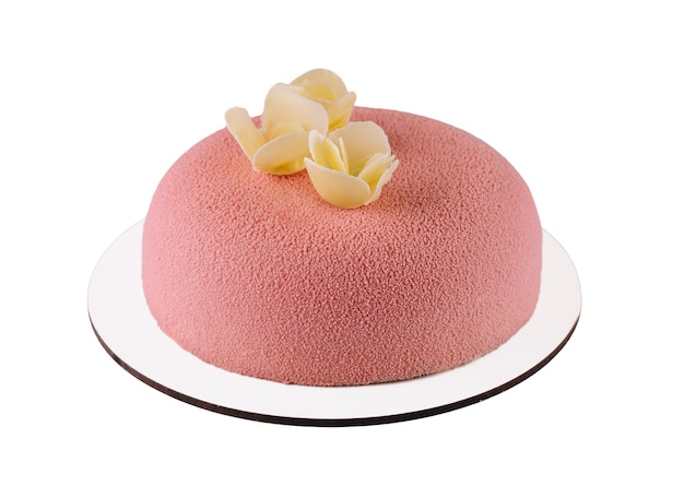 Red Mousse cake on white plate