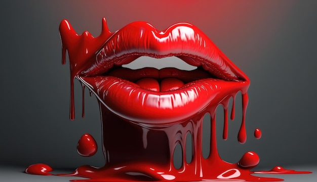 A red mouth with red lipstick dripping down it