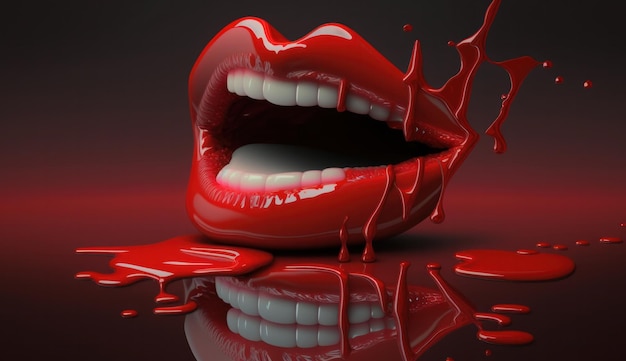 A red mouth with a splash of blood on it