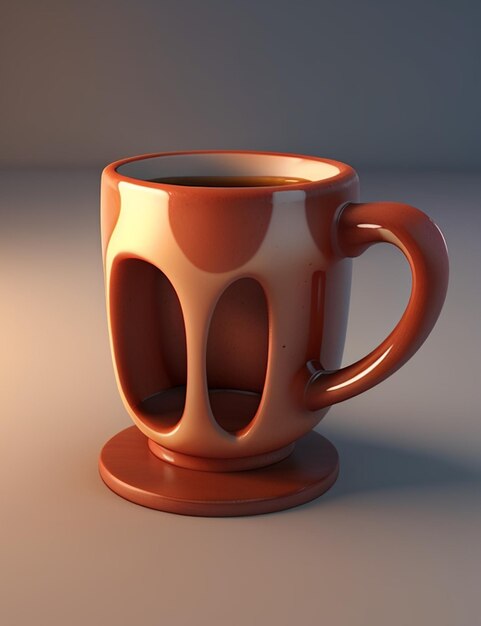 A red mug with a pattern of the number 3 on it