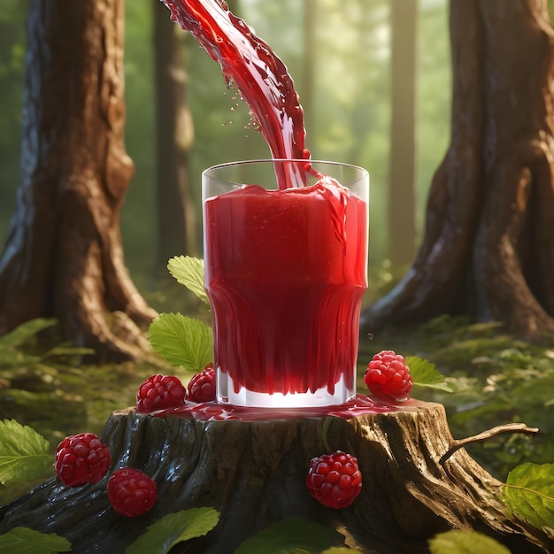 Red Mulberry juice Podium in forest