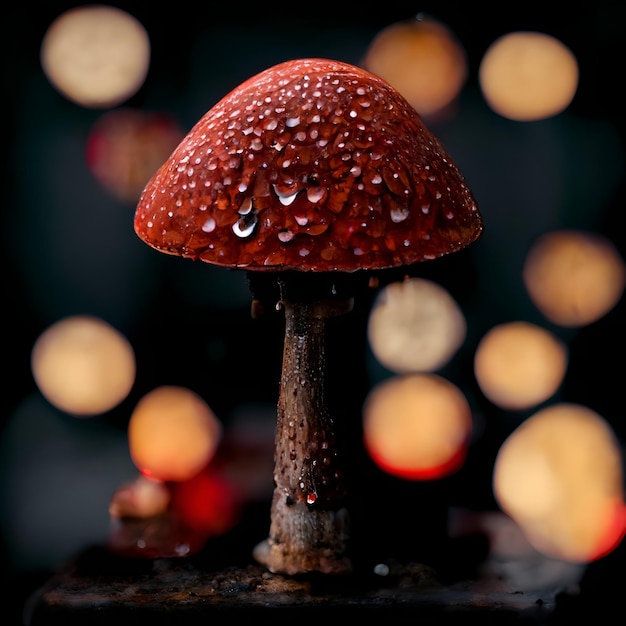 Red Mushroom with rain drops