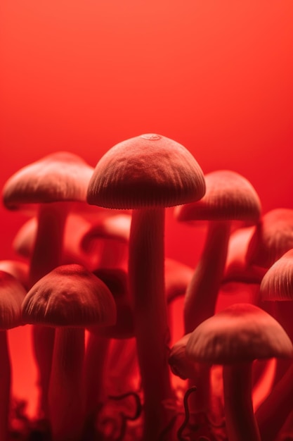 Photo red mushrooms in a red background