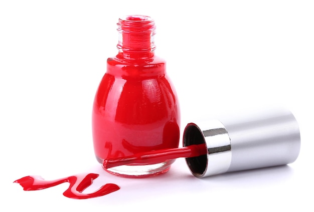 Red nail polish isolated on white