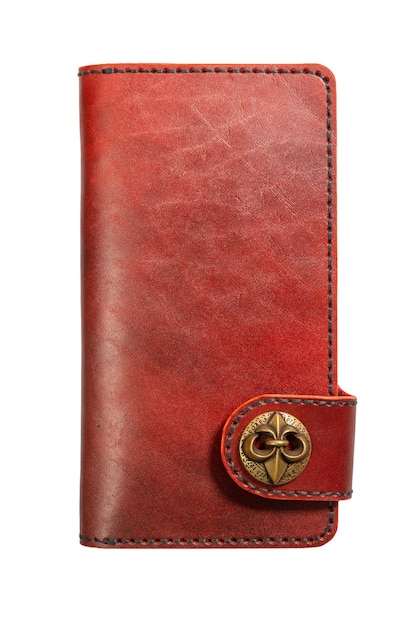 Red natural leather women wallet