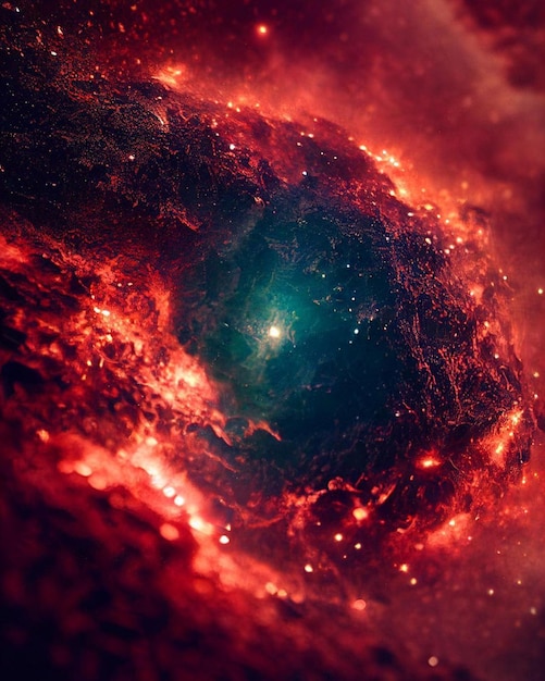 中心にブラックホールがある赤い星雲