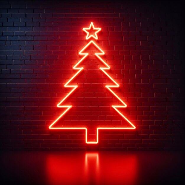 Photo red neon christmas tree