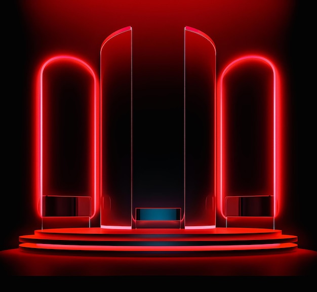 A red neon podium