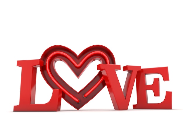 Red neon valentine's day heart 3D Rendering